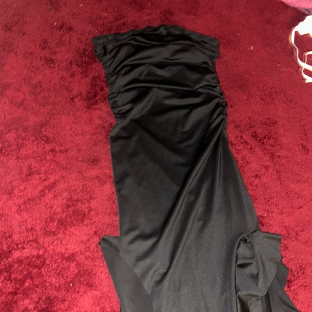 Long black strap less dress
